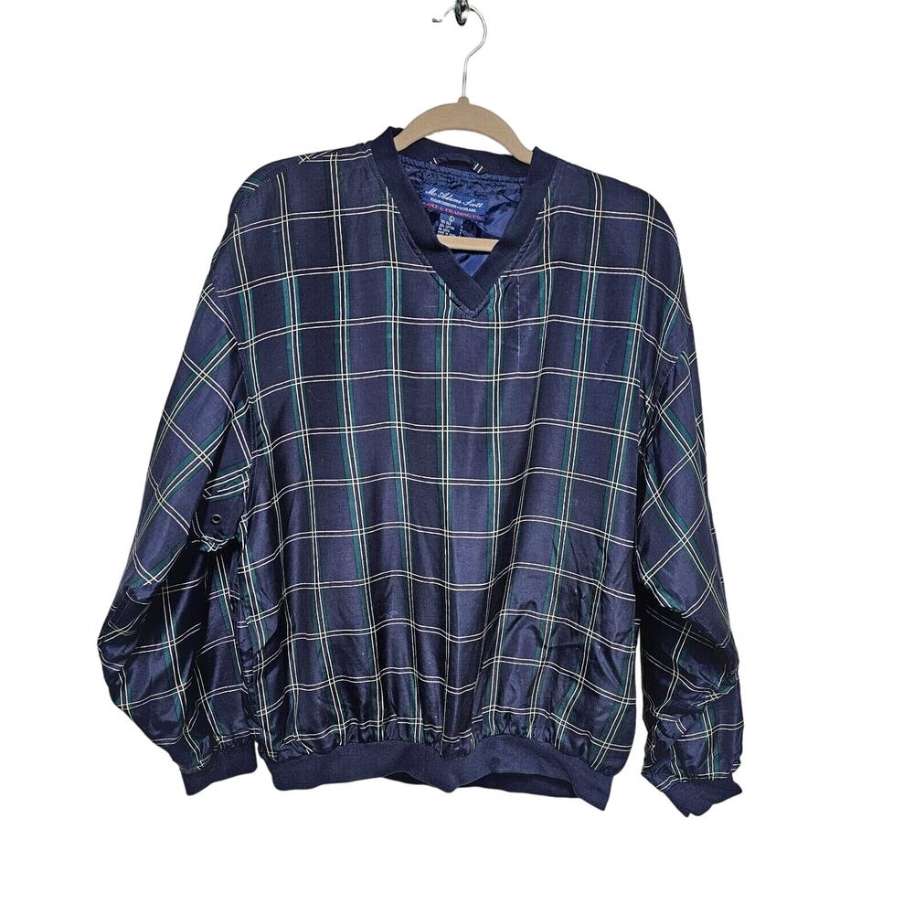 MCADAMS SCOTT Vintage Mens Large Navy Tartan Plaid Silk Blend Lined Pull Over